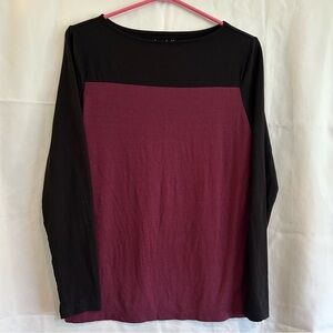 Women's Black and Burgundy Long Sleeve Top